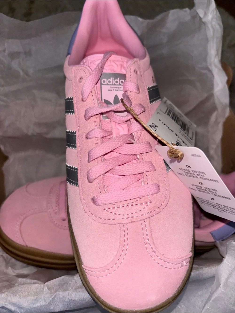 adidas Gazelle Bold Pink Suede Sneakers with Silver Stripes and Gum Sole